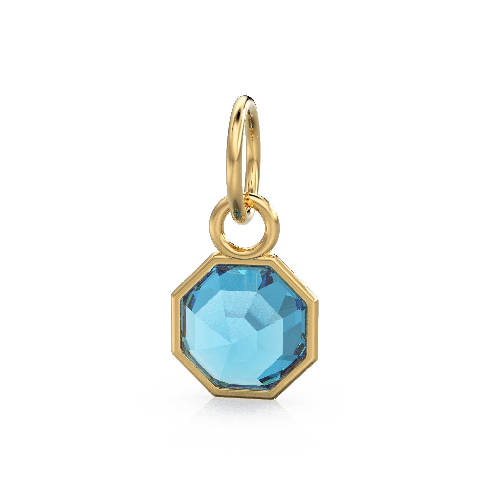 7mm 14k Yellow Solid Gold Swiss Blue Topaz Charm Pendant / Swiss Blue Topaz Oval Gold Necklace