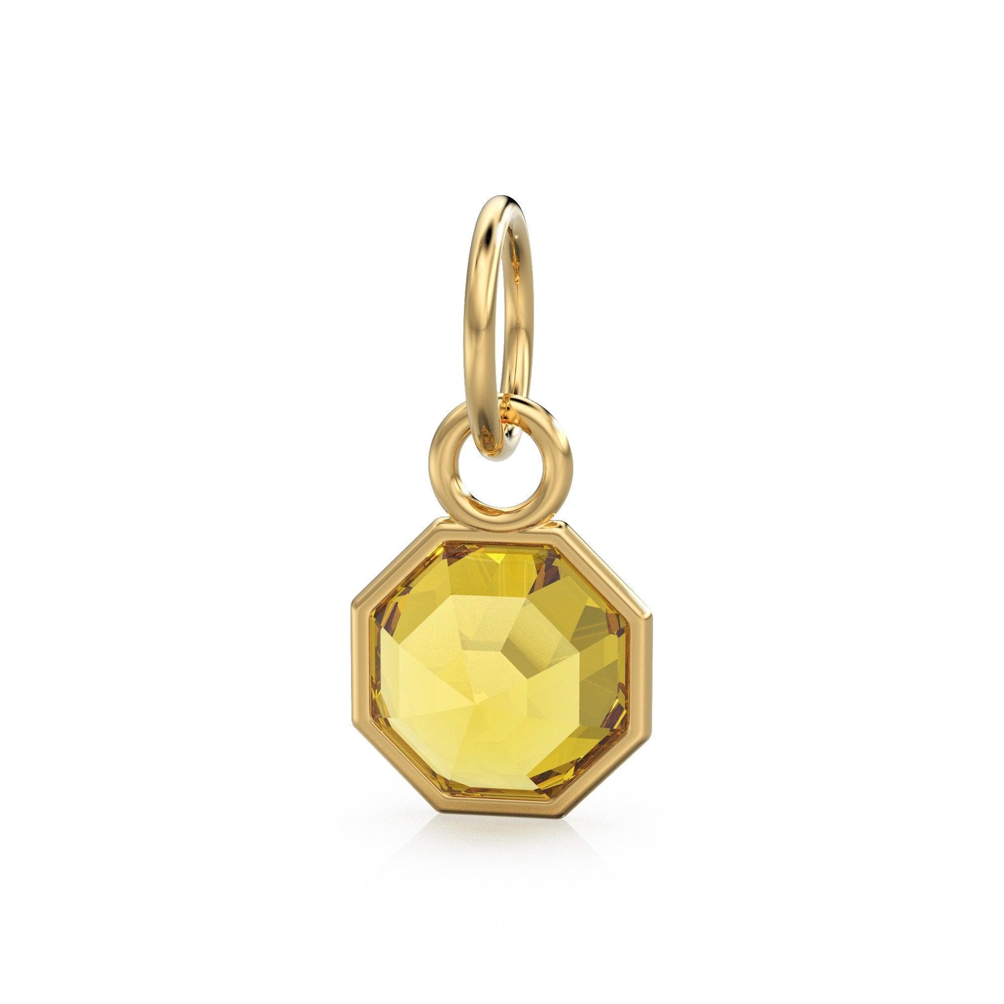 7mm 14k Yellow Solid Gold Yellow Gold Citrine Charm Pendant Bezel Jewelry Finding