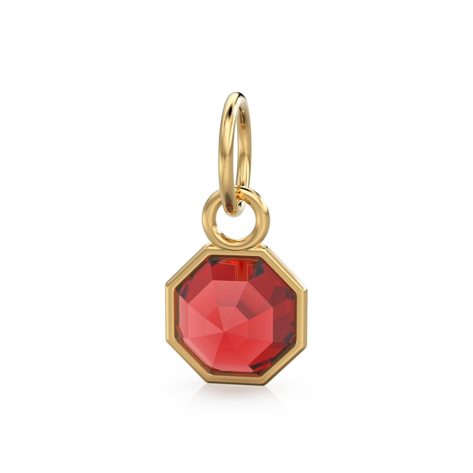 7mm 14k Yellow Solid Gold Yellow Red Ruby Charm Pendant Bezel Jewelry Finding