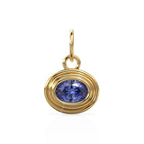 AAA Blue Sapphire Charms 14k Yellow Solid Gold Bubble Bezel Charm Pendant Blue Oval Gemstone Bezel 18K Gold Jewelry Finding