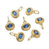 AAA Blue Sapphire Charms 14k Yellow Solid Gold Bubble Bezel Charm Pendant Blue Oval Gemstone Bezel 18K Gold Jewelry Finding