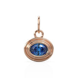 AAA Blue Sapphire Charms 14k Yellow Solid Gold Bubble Bezel Charm Pendant Blue Oval Gemstone Bezel 18K Gold Jewelry Finding