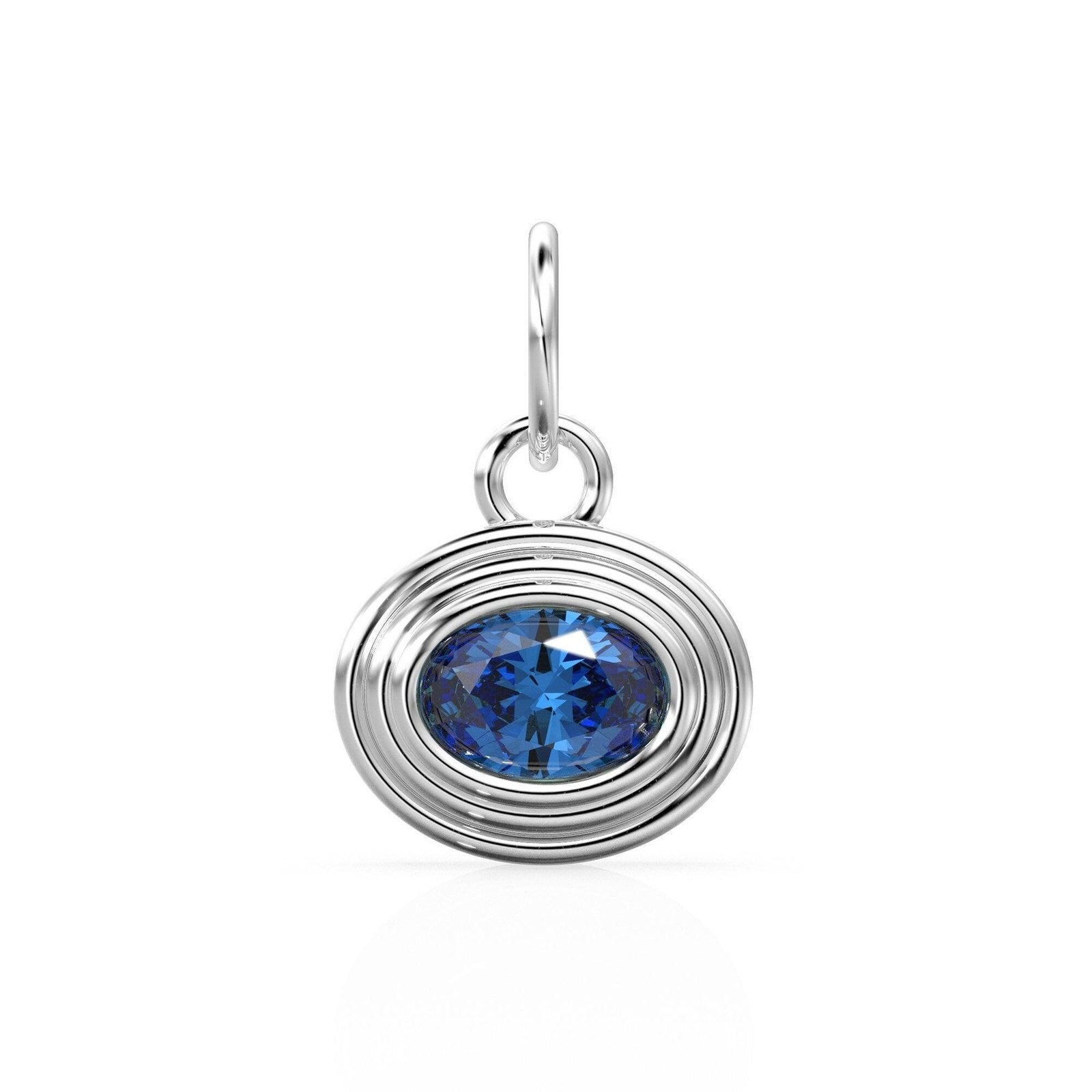 AAA Blue Sapphire Charms 14k Yellow Solid Gold Bubble Bezel Charm Pendant Blue Oval Gemstone Bezel 18K Gold Jewelry Finding