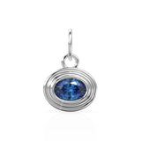 AAA Blue Sapphire Charms 14k Yellow Solid Gold Bubble Bezel Charm Pendant Blue Oval Gemstone Bezel 18K Gold Jewelry Finding