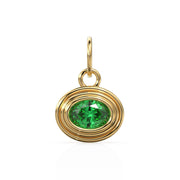 AAA Green Emerald Charms 14k Yellow Solid Gold Bubble Bezel Charm Pendant Green Oval Gemstone Bezel 18K Gold / Green Emerald Gold Necklace
