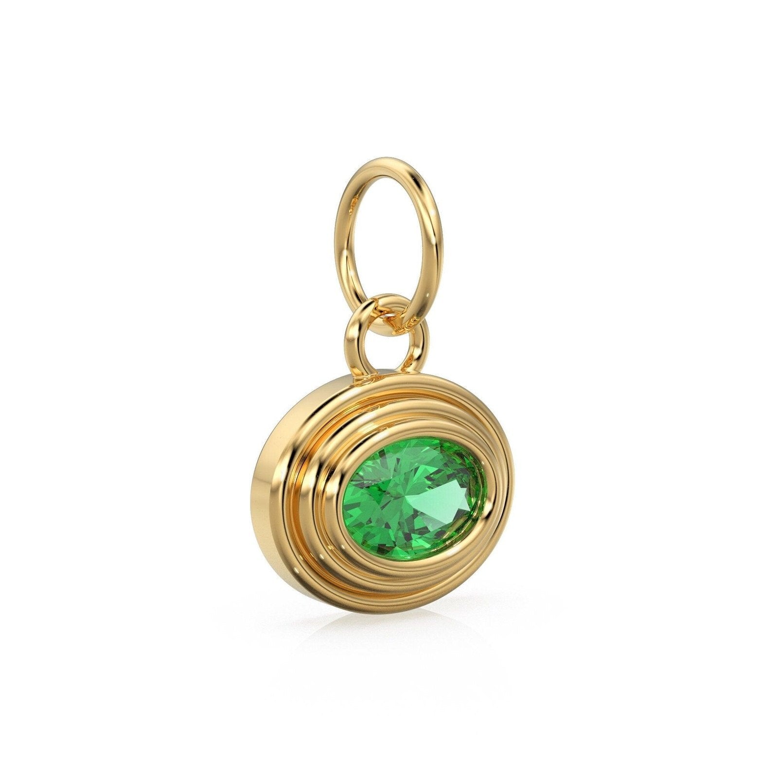 AAA Green Emerald Charms 14k Yellow Solid Gold Bubble Bezel Charm Pendant Green Oval Gemstone Bezel 18K Gold / Green Emerald Gold Necklace