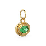 AAA Green Emerald Charms 14k Yellow Solid Gold Bubble Bezel Charm Pendant Green Oval Gemstone Bezel 18K Gold / Green Emerald Gold Necklace