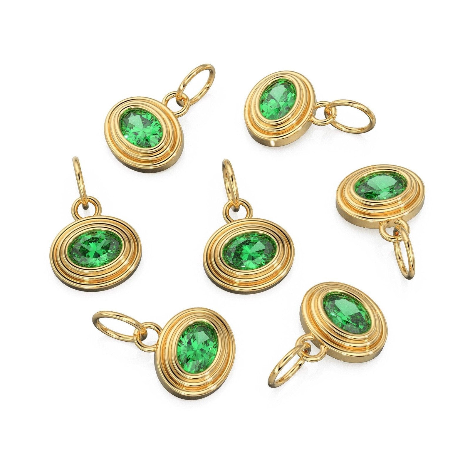 AAA Green Emerald Charms 14k Yellow Solid Gold Bubble Bezel Charm Pendant Green Oval Gemstone Bezel 18K Gold / Green Emerald Gold Necklace