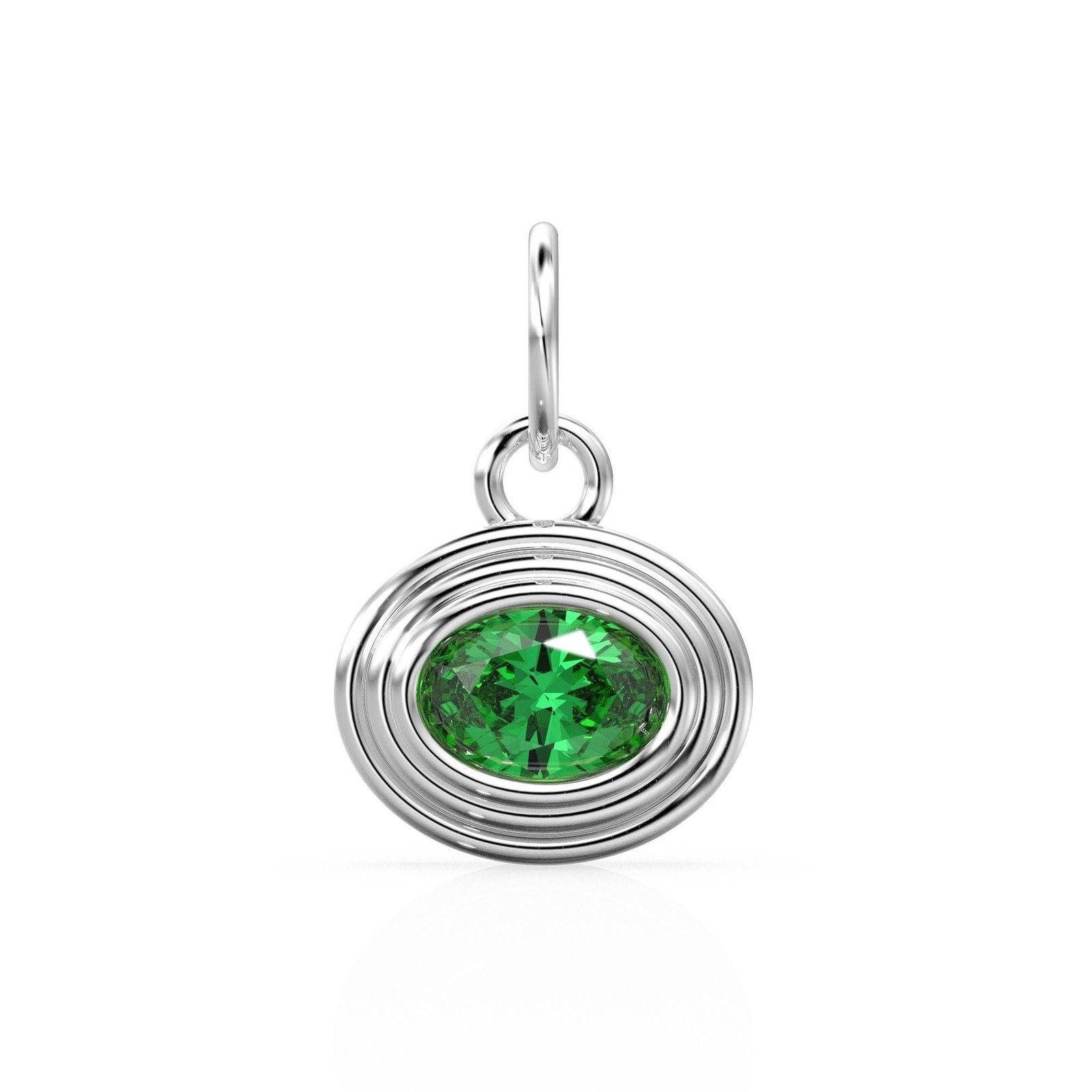 AAA Green Emerald Charms 14k Yellow Solid Gold Bubble Bezel Charm Pendant Green Oval Gemstone Bezel 18K Gold / Green Emerald Gold Necklace