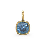 AAA London Blue Topaz Charms 14k Yellow Solid Gold Charm Pendant Blue Cushion Gemstone Bezel 18K Gold Jewelry Finding