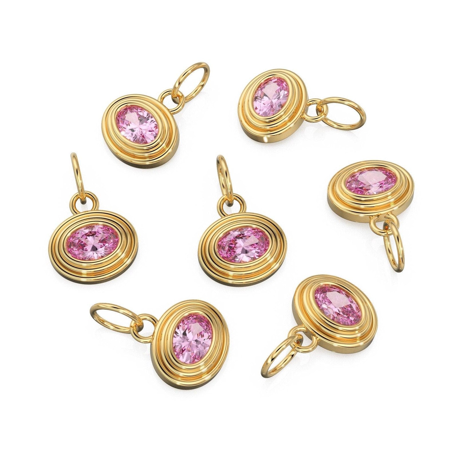 AAA Pink Tourmaline Charms 14k Yellow Solid Gold Bubble Bezel Charm Pendant Pink Oval Gemstone Bezel 18K Gold Jewelry Finding