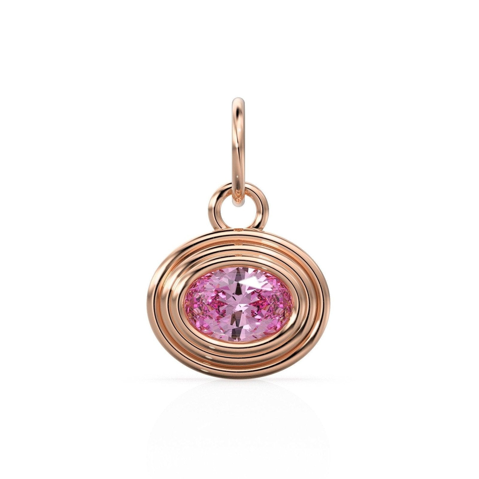 AAA Pink Tourmaline Charms 14k Yellow Solid Gold Bubble Bezel Charm Pendant Pink Oval Gemstone Bezel 18K Gold Jewelry Finding