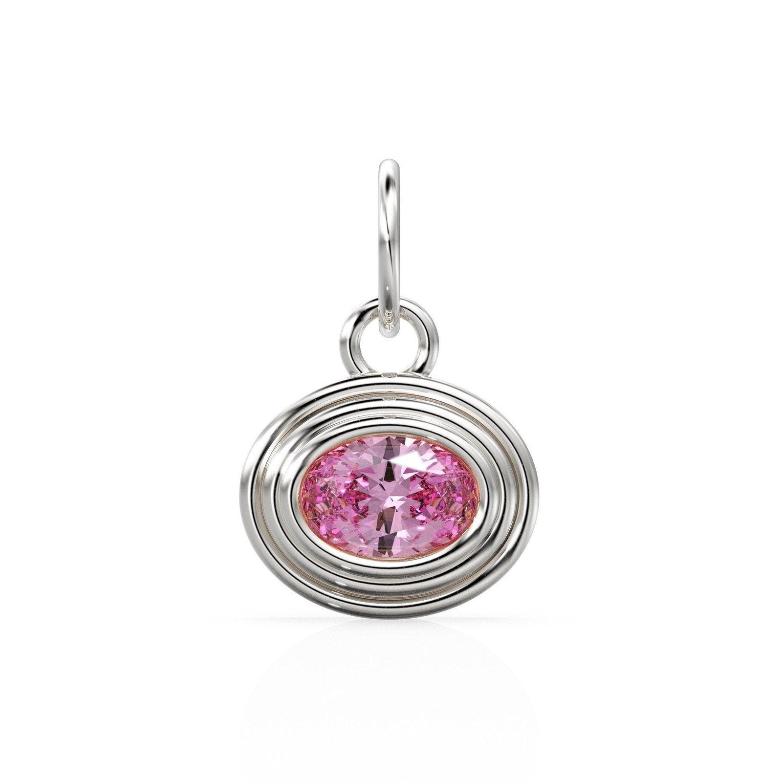 AAA Pink Tourmaline Charms 14k Yellow Solid Gold Bubble Bezel Charm Pendant Pink Oval Gemstone Bezel 18K Gold Jewelry Finding