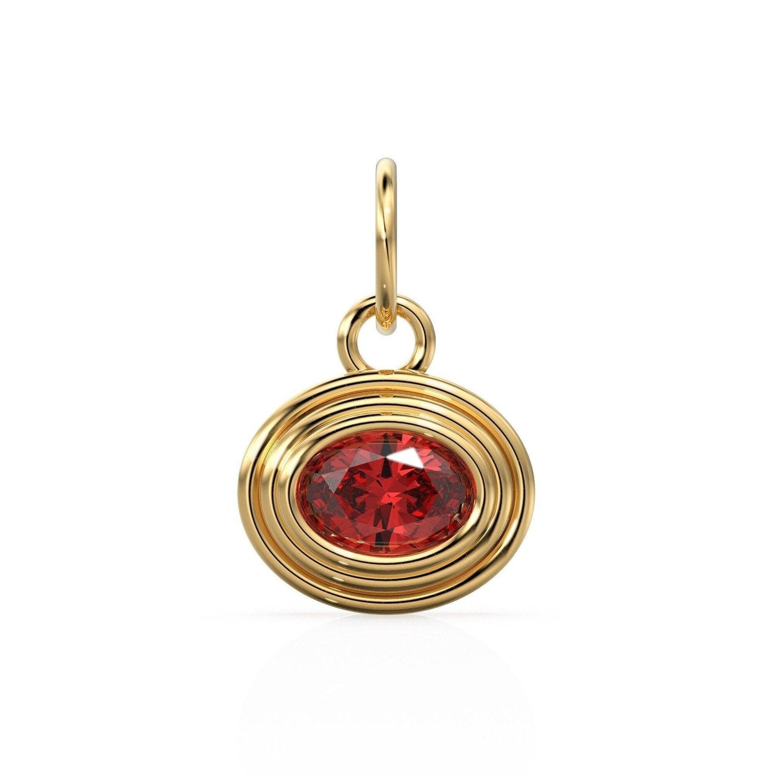 AAA Red Ruby Charms 14k Yellow Solid Gold Bubble Bezel Charm Pendant Red Oval Gemstone Bezel 18K Gold Jewelry Finding
