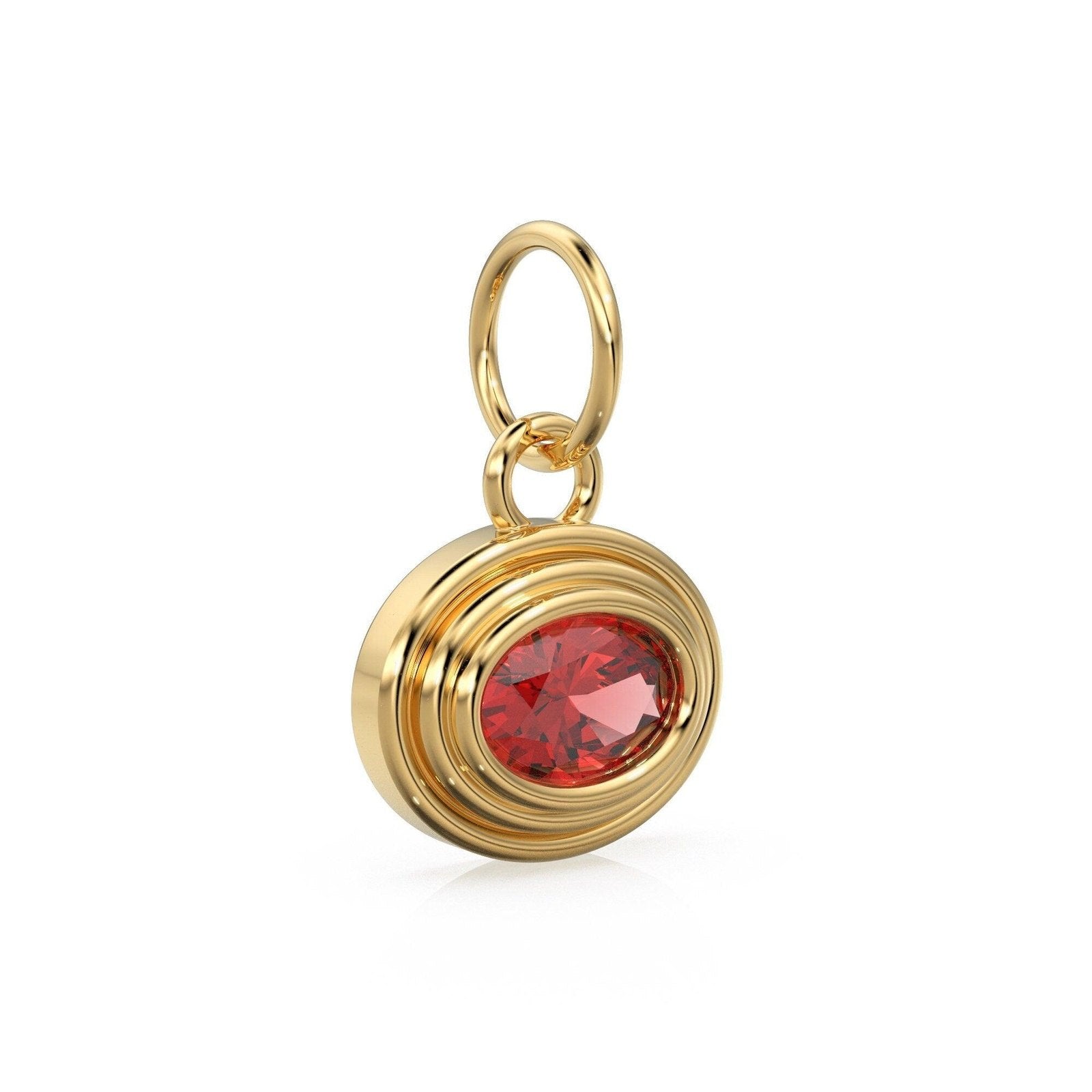 AAA Red Ruby Charms 14k Yellow Solid Gold Bubble Bezel Charm Pendant Red Oval Gemstone Bezel 18K Gold Jewelry Finding