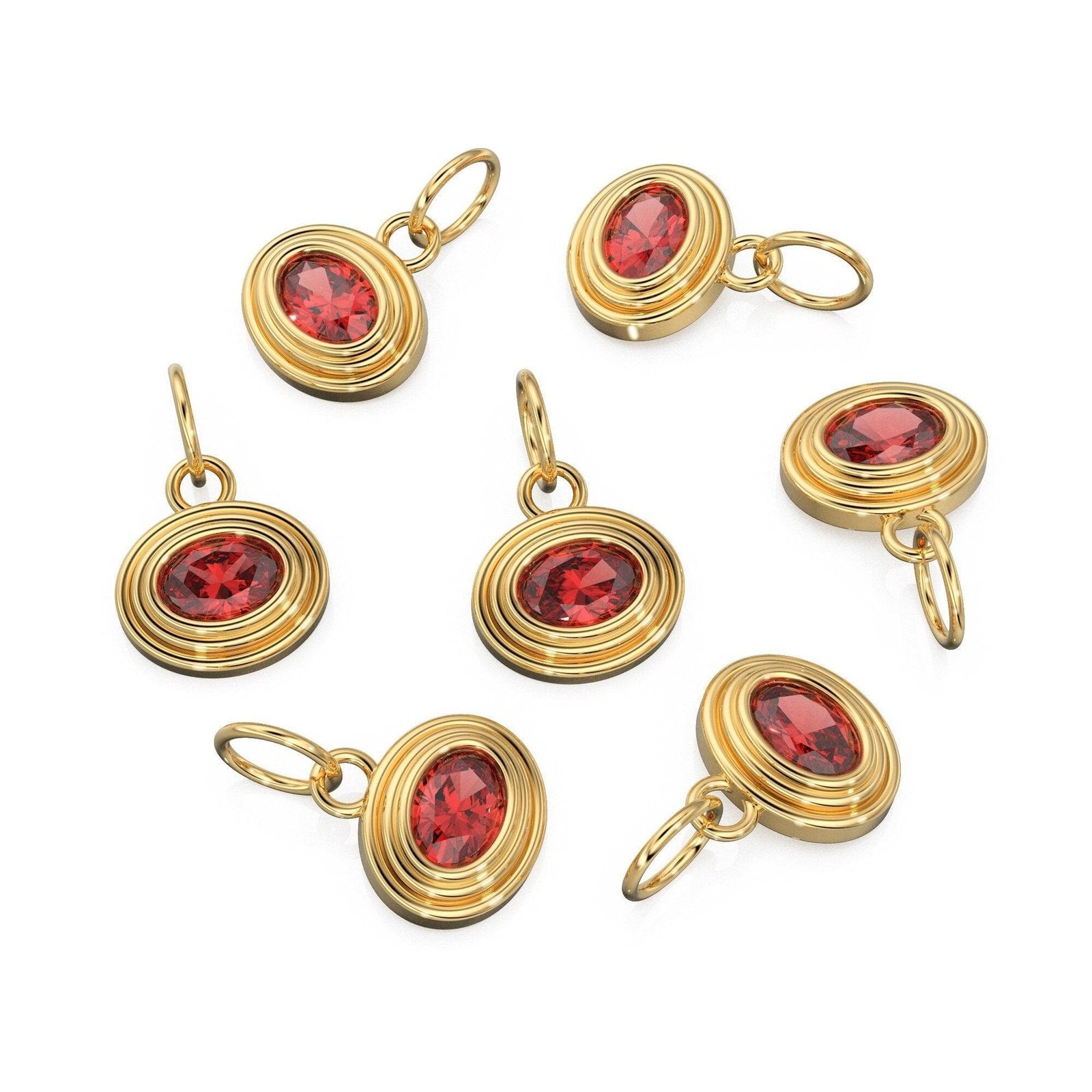 AAA Red Ruby Charms 14k Yellow Solid Gold Bubble Bezel Charm Pendant Red Oval Gemstone Bezel 18K Gold Jewelry Finding