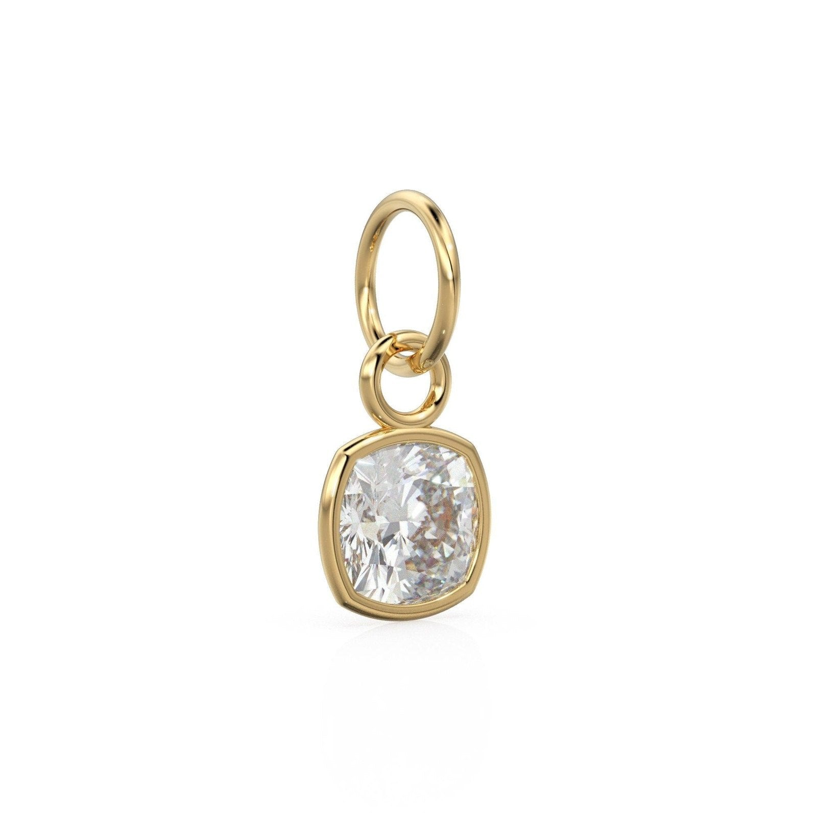 AAA White Quartz Rock Crystal Charms 14k Yellow Solid Gold Charm Pendant White Cushion Gemstone Bezel 18K Gold Jewelry Finding
