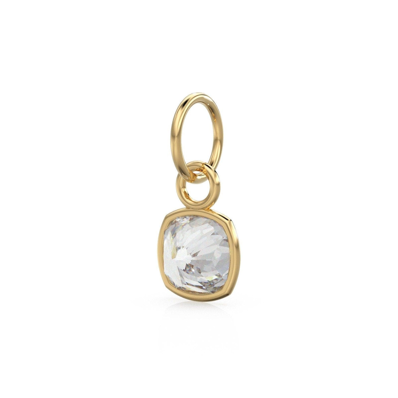 AAA White Quartz Rock Crystal Charms 14k Yellow Solid Gold Charm Pendant White Cushion Gemstone Bezel 18K Gold Jewelry Finding