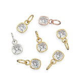 AAA White Quartz Rock Crystal Charms 14k Yellow Solid Gold Charm Pendant White Cushion Gemstone Bezel 18K Gold Jewelry Finding