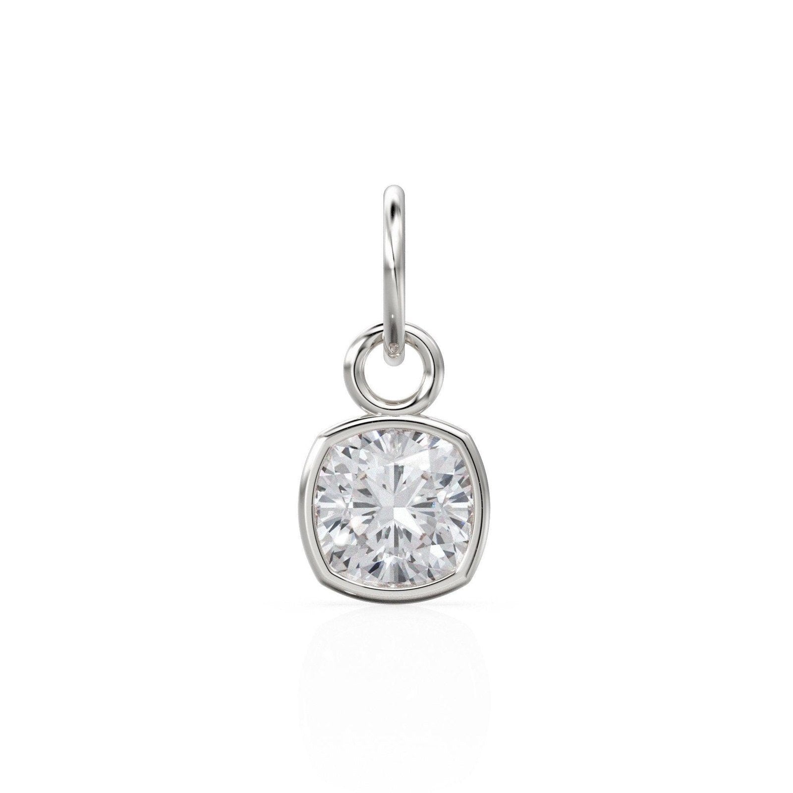 AAA White Quartz Rock Crystal Charms 14k Yellow Solid Gold Charm Pendant White Cushion Gemstone Bezel 18K Gold Jewelry Finding
