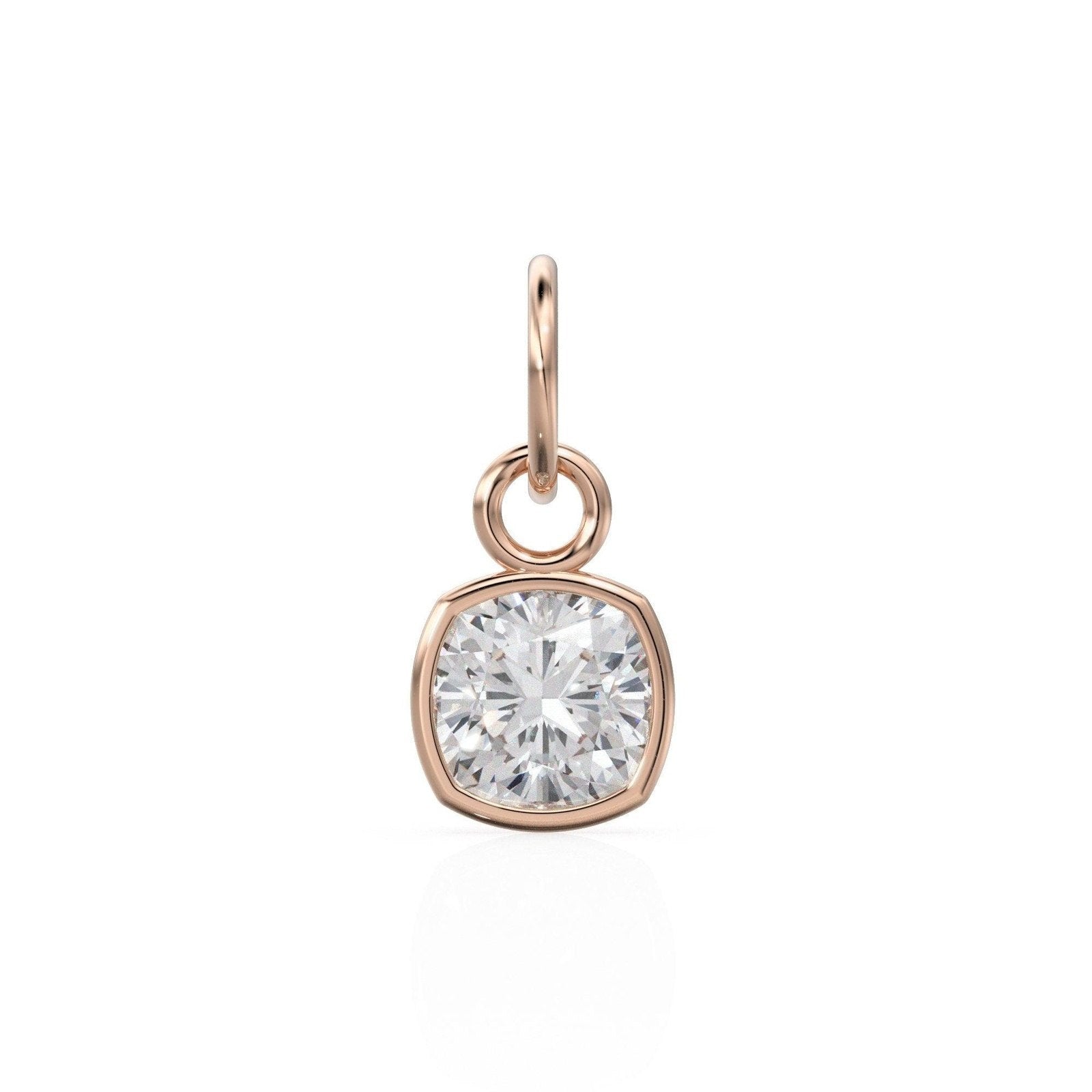 AAA White Quartz Rock Crystal Charms 14k Yellow Solid Gold Charm Pendant White Cushion Gemstone Bezel 18K Gold Jewelry Finding