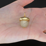 Acorn Solid Gold 18k Diamond Pendant, Luxury Designer Gold Jewelry Gold Gemstone Charm Solid Gold Pendant Gift for her