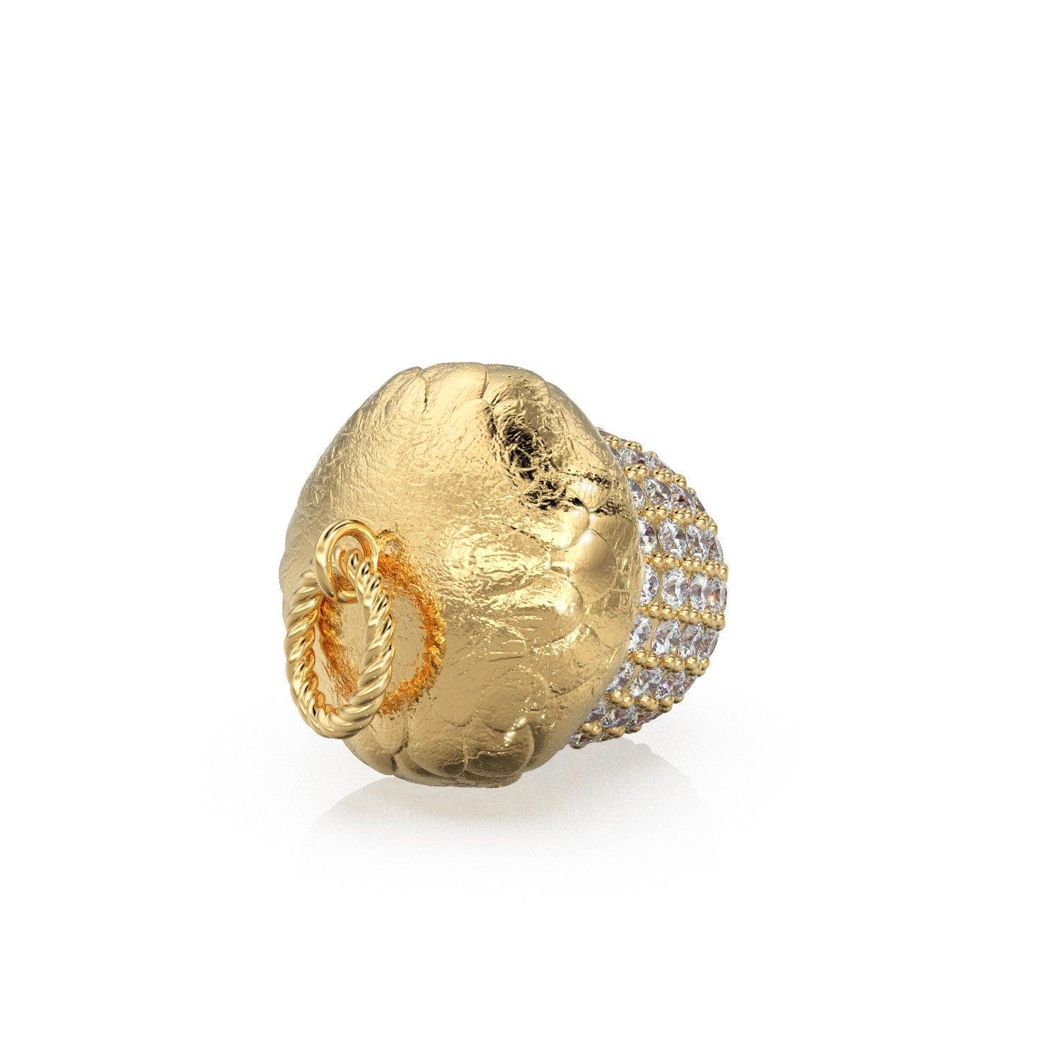 Acorn Solid Gold 18k Diamond Pendant, Luxury Designer Gold Jewelry Gold Gemstone Charm Solid Gold Pendant Gift for her