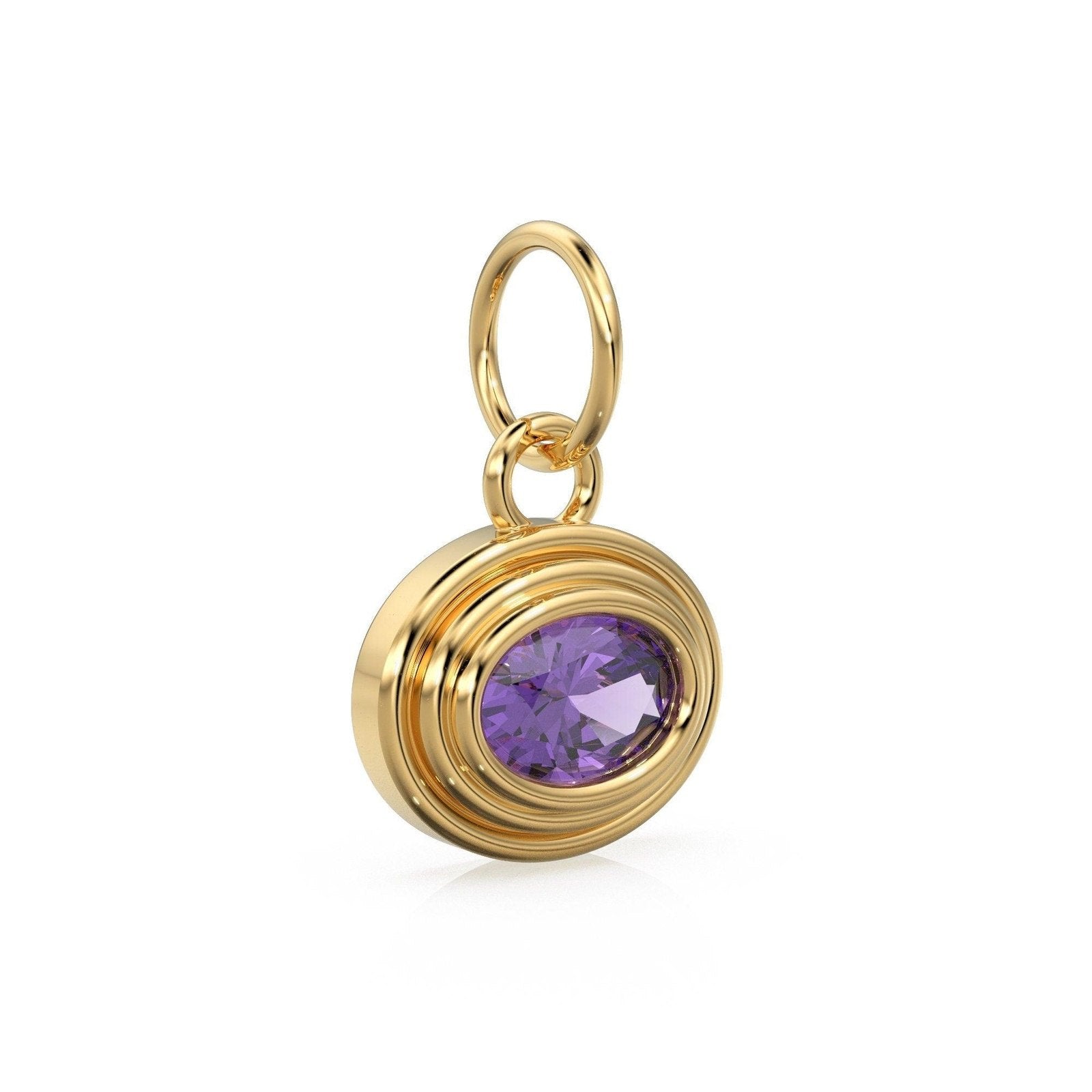 African Amethyst Charms 14k Yellow Solid Gold Bubble Bezel Charm Pendant Purple Oval Gemstone Bezel 18K Gold Jewelry Finding