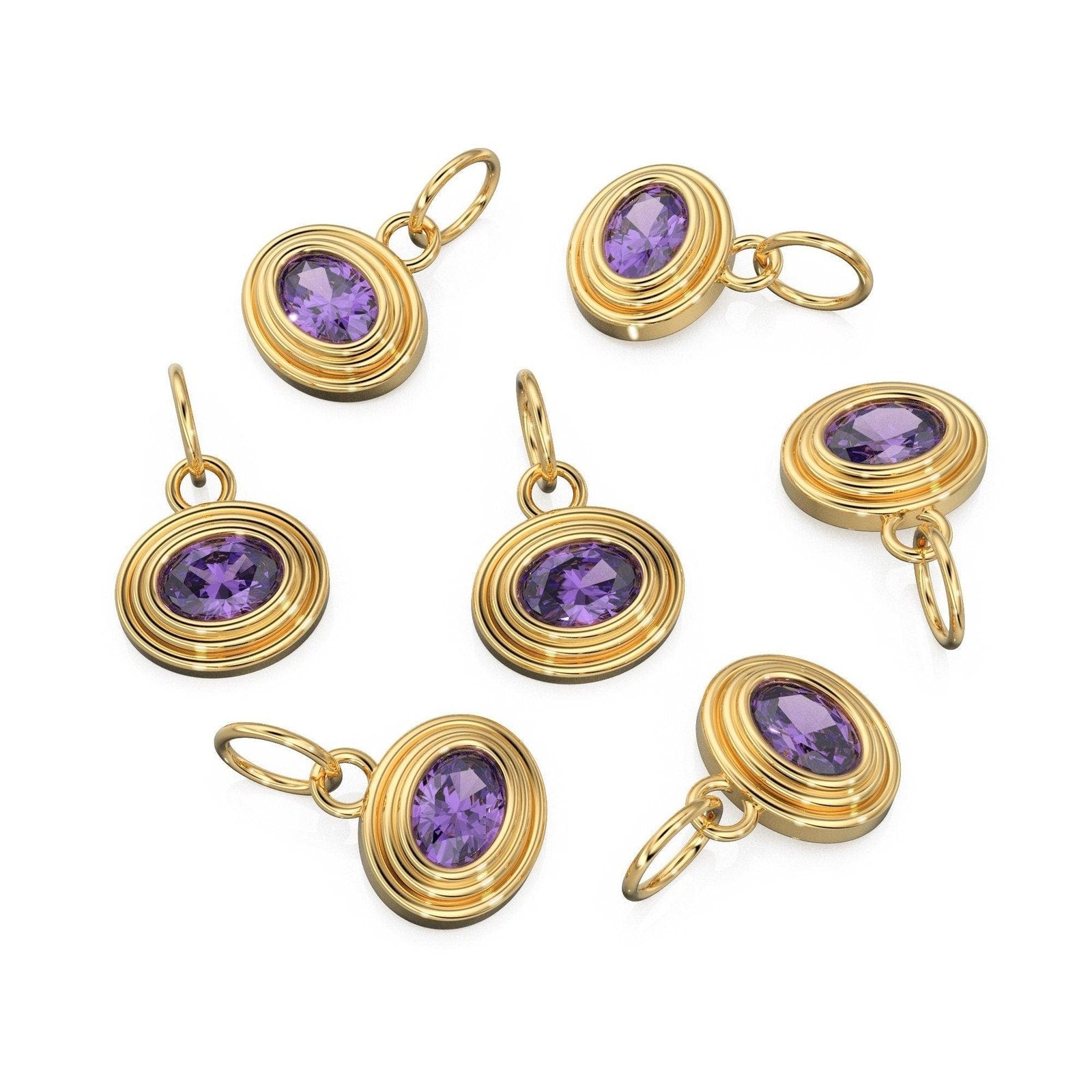 African Amethyst Charms 14k Yellow Solid Gold Bubble Bezel Charm Pendant Purple Oval Gemstone Bezel 18K Gold Jewelry Finding