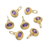 African Amethyst Charms 14k Yellow Solid Gold Bubble Bezel Charm Pendant Purple Oval Gemstone Bezel 18K Gold Jewelry Finding