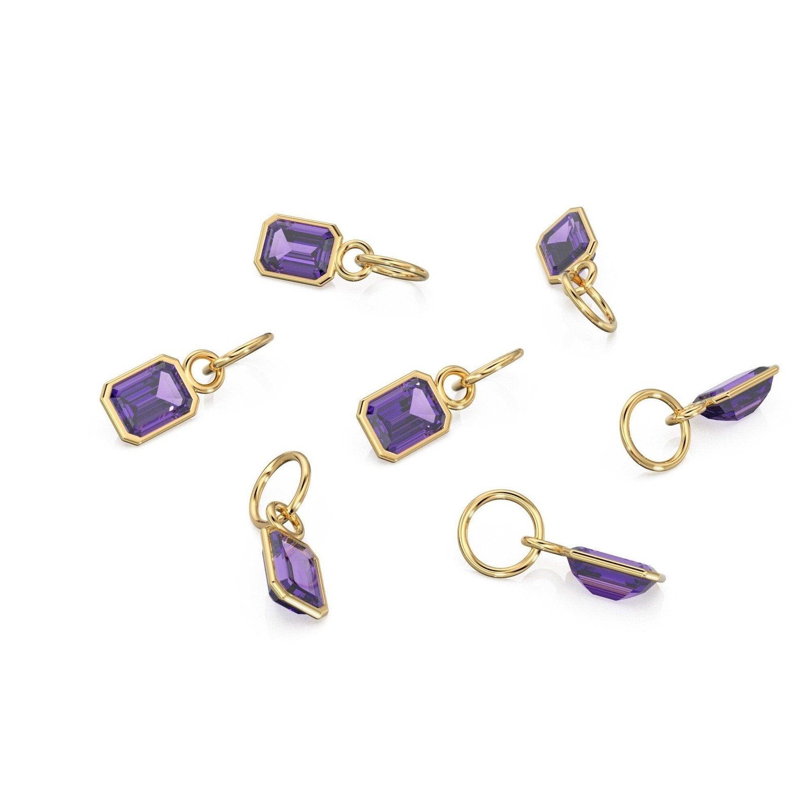 African Amethyst Emerald Cut Solid Gold Charm / Purple Gemstone Handmade Gold Pendant / 14k Solid Gold February Jewelry Making Finding