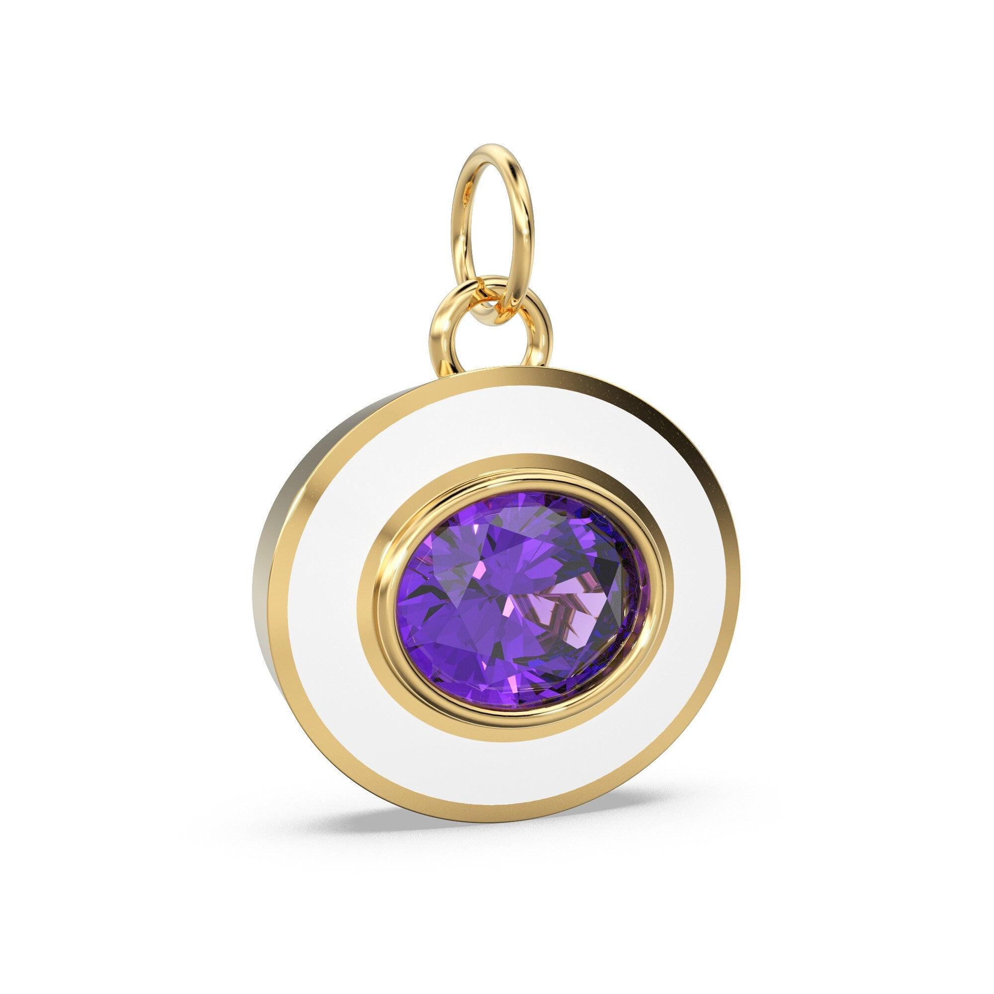 African Amethyst Oval Gemstone Enamel Pendant / Intricate Beautiful Jali Work On The Back / February Birthstone Charm or Connector