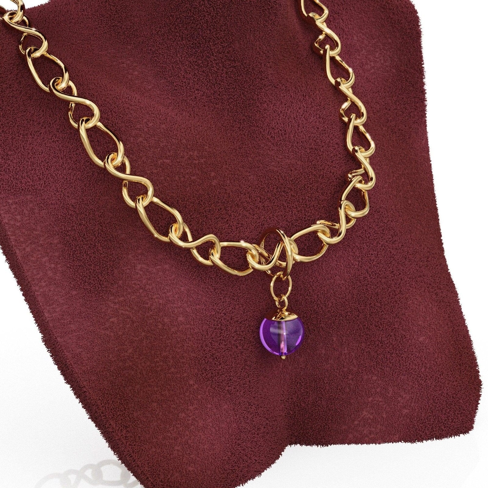 African Amethyst Round Ball Bead Solid Gold Charm / Purple Gemstone Handmade Gold Pendant / 1pc 14k Solid Yellow Gold Jewelry Making Finding
