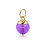 African Amethyst Round Ball Bead Solid Gold Charm / Purple Gemstone Handmade Gold Pendant / 1pc 14k Solid Yellow Gold Jewelry Making Finding