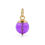 African Amethyst Round Ball Bead Solid Gold Charm / Purple Gemstone Handmade Gold Pendant / 1pc 14k Solid Yellow Gold Jewelry Making Finding