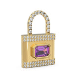 Amethyst Pave Diamond PadLock Charm / February Birthstone Gemstone Pendant / Padlock 14k Gold Pendant / Purple Gemstone 18k Gold JewelrySALE