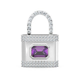 Amethyst Pave Diamond PadLock Charm / February Birthstone Gemstone Pendant / Padlock 14k Gold Pendant / Purple Gemstone 18k Gold JewelrySALE