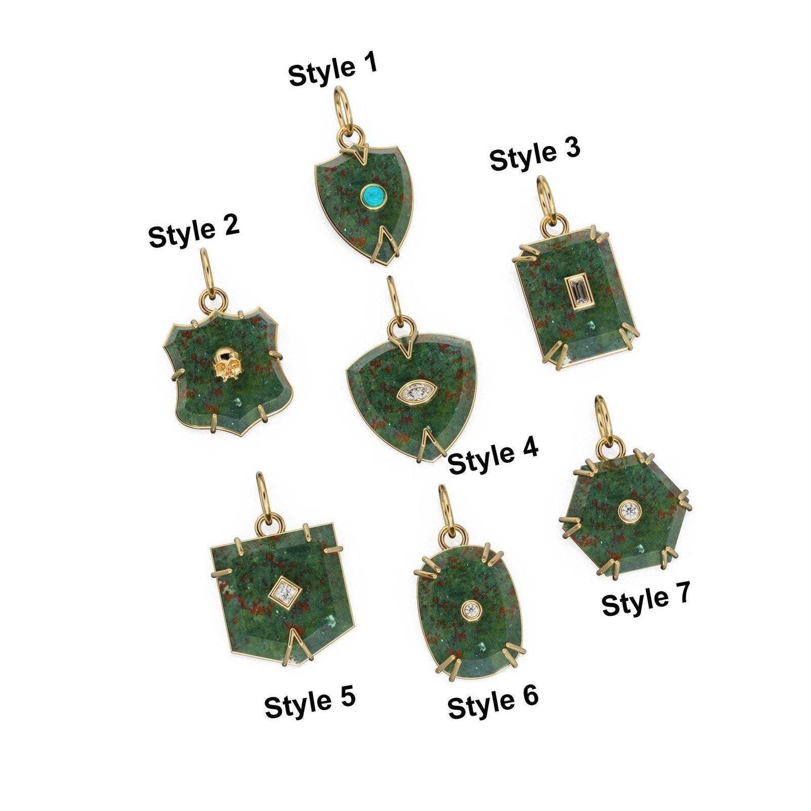 Antique 14k Gold and Carved Banded Bloodstone Signet Charms / 18k Gold Gemstone Shield Gemstone Pendant / Vintage Signet Gemstone Necklace