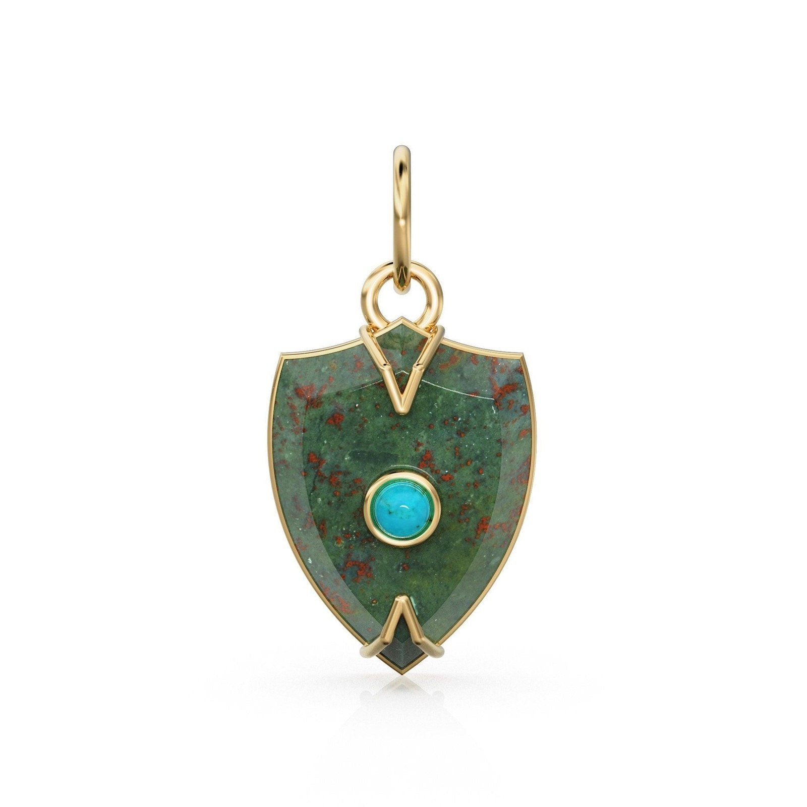 Antique 14k Gold and Carved Banded Bloodstone Signet Charms / 18k Gold Gemstone Shield Gemstone Pendant / Vintage Signet Gemstone Necklace