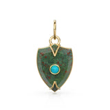 Antique 14k Gold and Carved Banded Bloodstone Signet Charms / 18k Gold Gemstone Shield Gemstone Pendant / Vintage Signet Gemstone Necklace