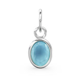 Aqua Blue Chalcedony Oval Solid Gold Charm / Natural Blue Gemstone Handmade 18k Gold Pendant / 1pc 14k Solid Gold Jewelry Making Findings