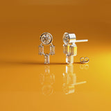 Diamond Earrings / 14k Solid Gold Unique Diamond Earrings / Baguette Diamonds and Round Diamond Studs / Stud Earrings - Jalvi & Co.