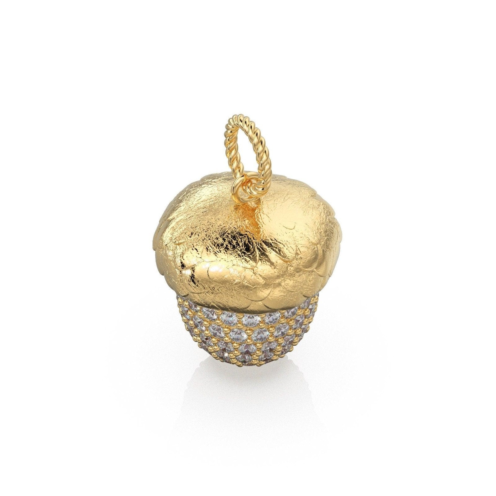 Acorn Solid Gold 18k Diamond Pendant, Luxury Designer Gold Jewelry Gold Gemstone Charm Solid Gold Pendant Gift for her