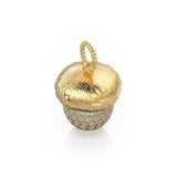 Acorn Solid Gold 18k Diamond Pendant, Luxury Designer Gold Jewelry Gold Gemstone Charm Solid Gold Pendant Gift for her