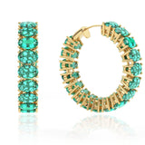 Natural Emerald Hoops Gold Earrings / Hoop Earrings / 14k Gold Oval Emerald Huggie Hoop Earrings / Small Hoop Emerald Earrings / Oval Emerald Hoops