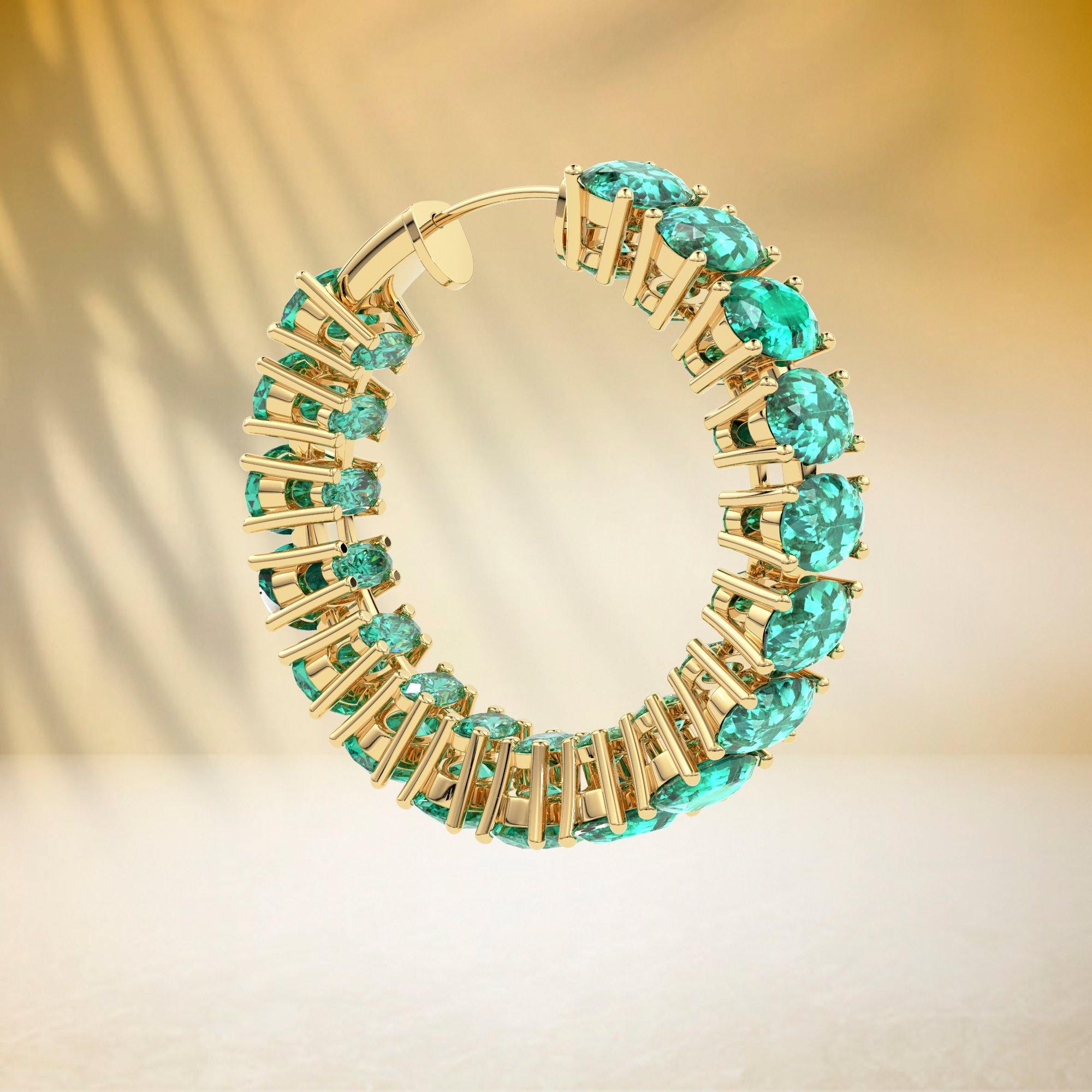 Natural Emerald Earrings / Hoop Earrings / 14k Gold Oval Emerald Huggie Hoop Earrings / Small Hoop Emerald Earrings / Oval Emerald Hoops - Jalvi & Co.