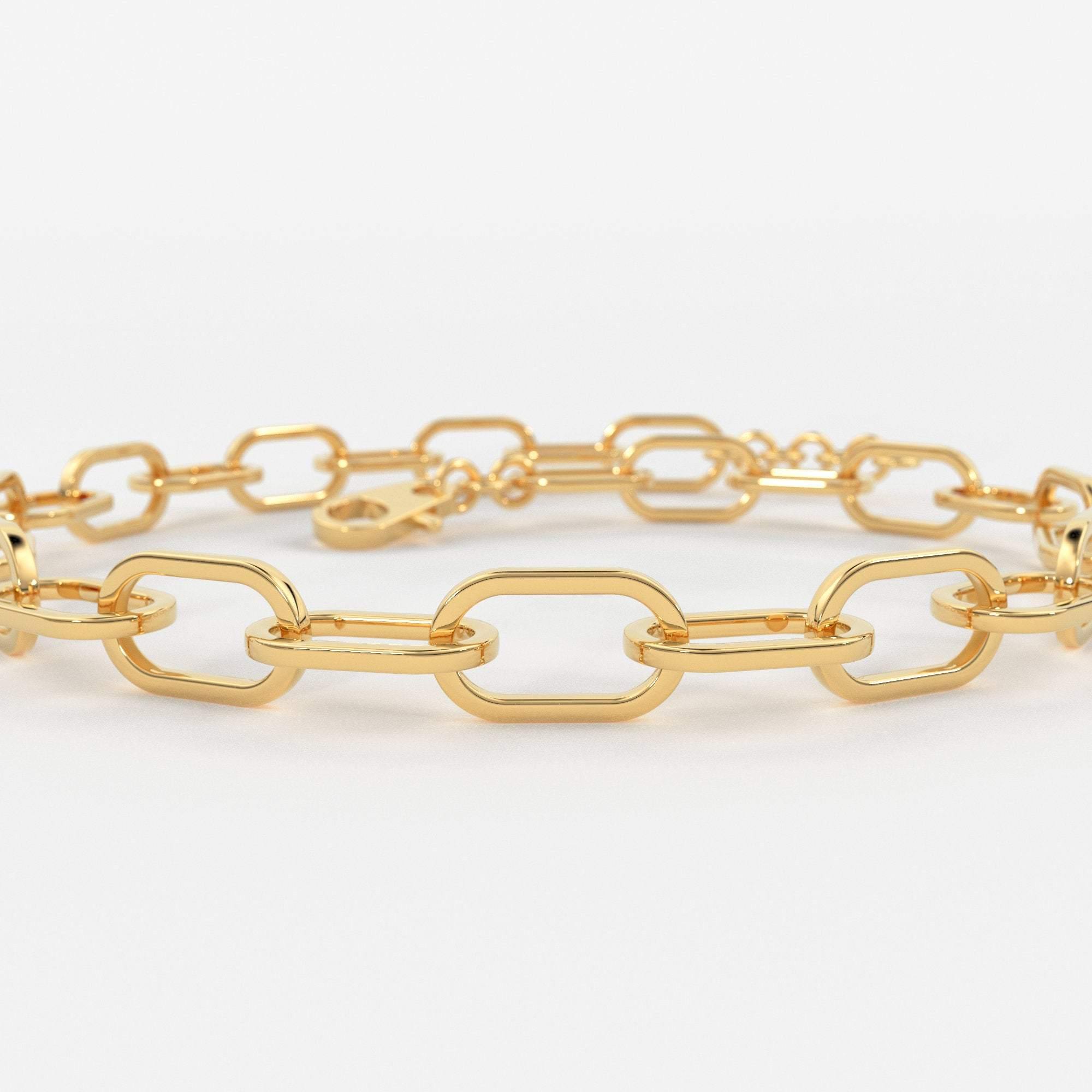 Paper Clip Bracelet / 14k Gold Paper Clip Link Bracelet 8 MM / Gold Link Chain Bracelet / Rectangle Link Staple Bracelet / Layering Bracelet - Jalvi & Co.
