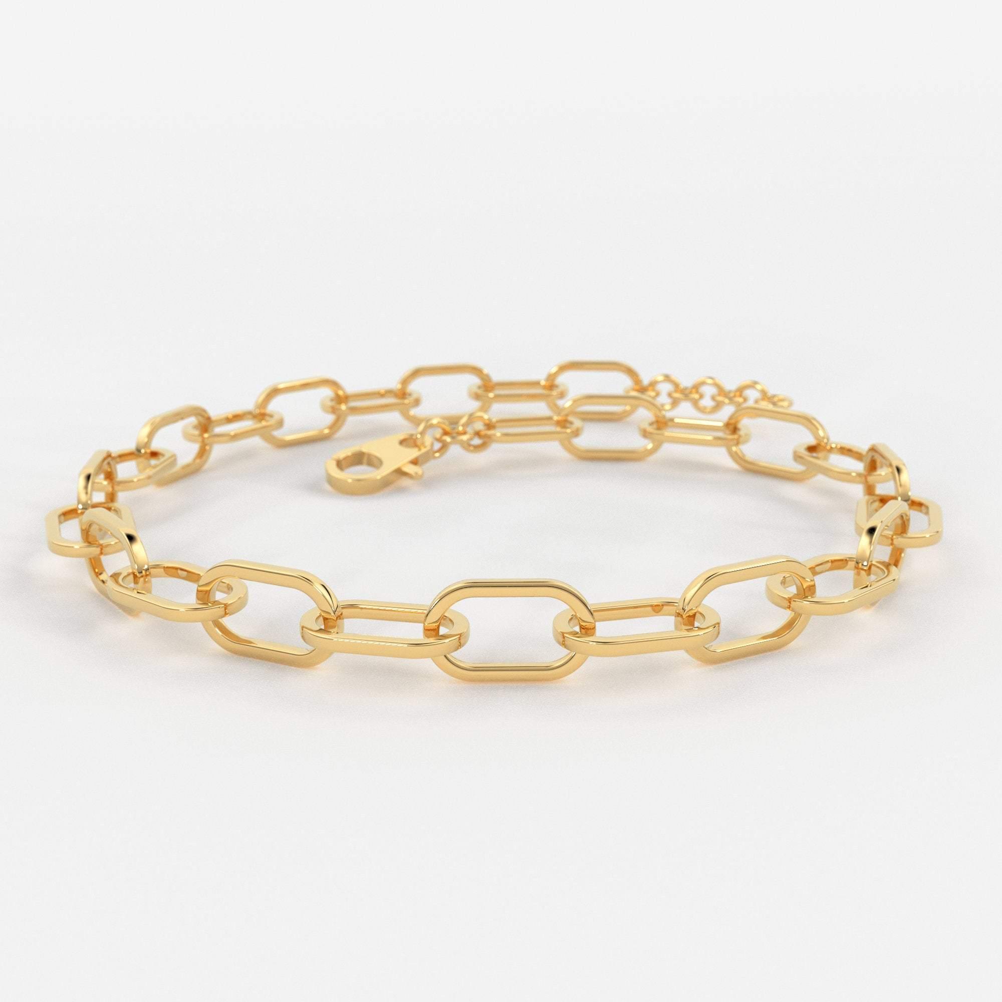 Paper Clip Bracelet / 14k Gold Paper Clip Link Bracelet 8 MM / Gold Link Chain Bracelet / Rectangle Link Staple Bracelet / Layering Bracelet - Jalvi & Co.