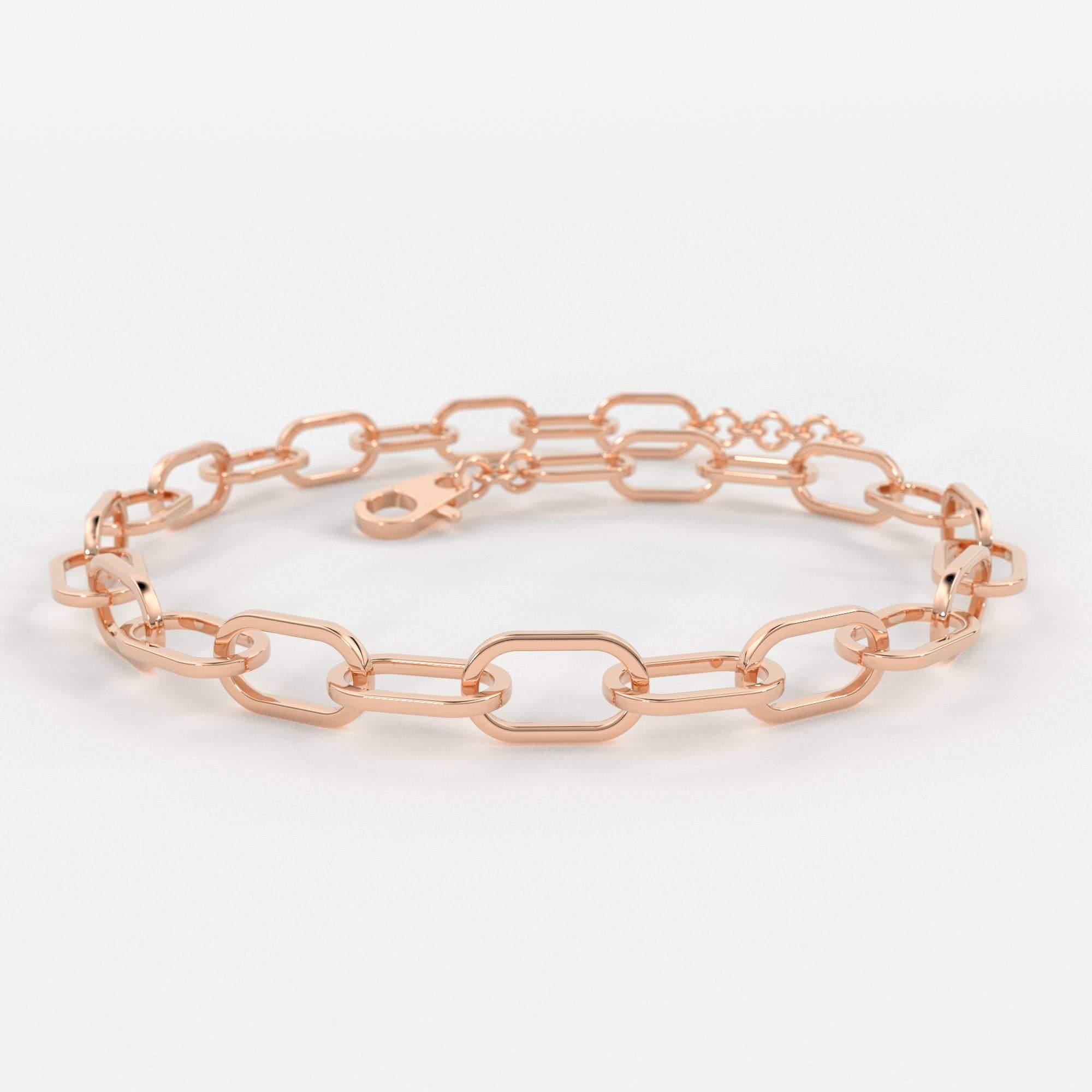 Paper Clip Bracelet / 14k Gold Paper Clip Link Bracelet 8 MM / Gold Link Chain Bracelet / Rectangle Link Staple Bracelet / Layering Bracelet - Jalvi & Co.