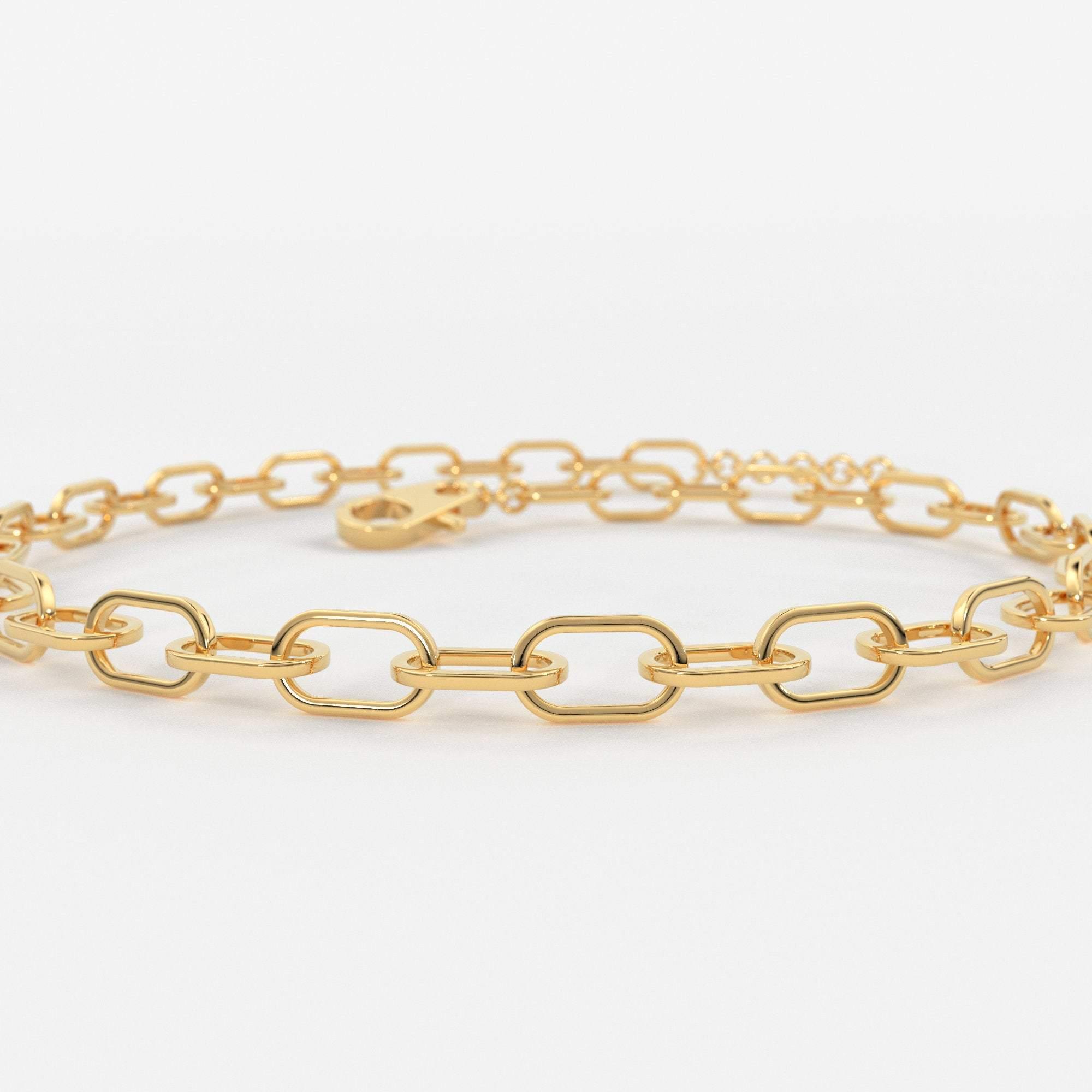 Paper Clip Bracelet / 14k Gold Paper Clip Link Bracelet 8 MM / Gold Link Chain Bracelet / Rectangle Link Staple Bracelet / Layering Bracelet - Jalvi & Co.